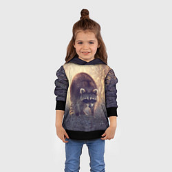 Толстовка-худи детская Любопытный енот, цвет: 3D-черный — фото 2