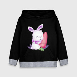 Толстовка-худи детская Крольчонок с большой морковкой на чёрном фоне, цвет: 3D-меланж