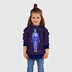 Толстовка-худи детская Неоновый человек в нейросети, цвет: 3D-синий — фото 2
