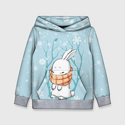 Толстовка-худи детская Кролик в снеженом лесу, цвет: 3D-меланж