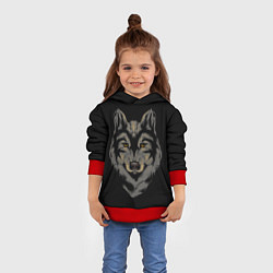 Толстовка-худи детская Голова серого волка, цвет: 3D-красный — фото 2