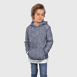 Толстовка-худи детская Минималистичный растительный узор на серо-голубом, цвет: 3D-белый — фото 2