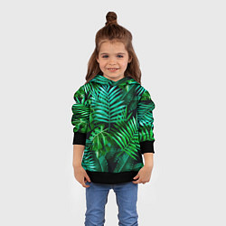 Толстовка-худи детская Тропические растения - текстура, цвет: 3D-черный — фото 2