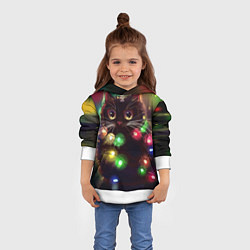 Толстовка-худи детская Новый Год Кот, цвет: 3D-белый — фото 2