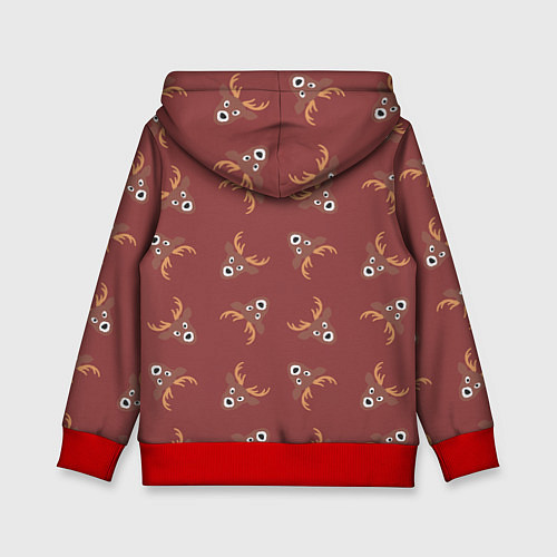 Детская толстовка Эстетика: праздничные олени на бордовом фоне / 3D-Красный – фото 2