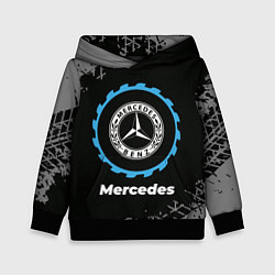 Толстовка-худи детская Mercedes в стиле Top Gear со следами шин на фоне, цвет: 3D-черный