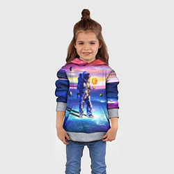 Толстовка-худи детская Космонавт среди планет в виртуальной вселенной, цвет: 3D-меланж — фото 2