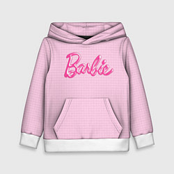 Толстовка-худи детская Барби - логотип на клетчатом фоне, цвет: 3D-белый