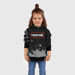 Толстовка-худи детская Георгий - в красной рамке на темном, цвет: 3D-черный — фото 2