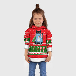 Толстовка-худи детская Котик в синем свитере с ёлочкой, цвет: 3D-белый — фото 2