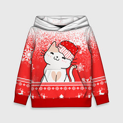 Толстовка-худи детская Новогодний милый котик, цвет: 3D-красный