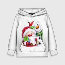 Толстовка-худи детская Дед Мороз и снеговик с подарками, цвет: 3D-белый