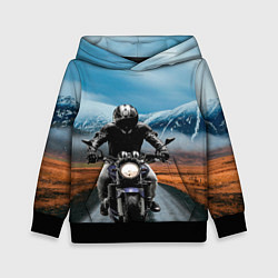 Толстовка-худи детская Мотоцикл в горах, цвет: 3D-черный