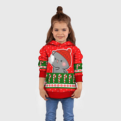 Толстовка-худи детская Серый котик - играет в снежки, цвет: 3D-красный — фото 2