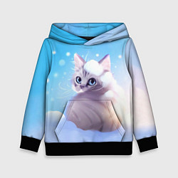 Толстовка-худи детская Заснеженный котик, цвет: 3D-черный