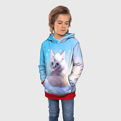 Толстовка-худи детская Заснеженный котик, цвет: 3D-красный — фото 2
