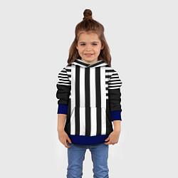 Толстовка-худи детская Черно белый узор в полоску, цвет: 3D-синий — фото 2
