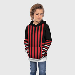 Толстовка-худи детская Красно черный полосатый узор, цвет: 3D-белый — фото 2