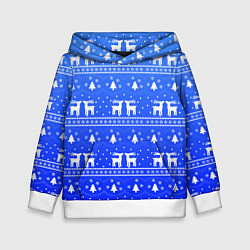 Толстовка-худи детская Синий орнамент с оленями, цвет: 3D-белый