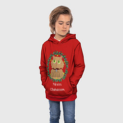 Толстовка-худи детская Christmas cat with a garland, цвет: 3D-красный — фото 2
