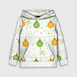 Толстовка-худи детская Желто-зеленые новогодние шарики, цвет: 3D-белый