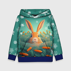 Толстовка-худи детская Кролик в море моркови, цвет: 3D-синий