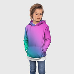 Толстовка-худи детская Розовый с бирюзовым и синим градиент, цвет: 3D-белый — фото 2
