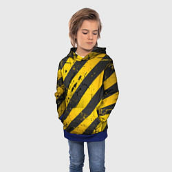 Толстовка-худи детская WARNING - желто-черные полосы, цвет: 3D-синий — фото 2
