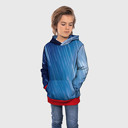 Толстовка-худи детская Белые полосы на синем фоне, цвет: 3D-красный — фото 2