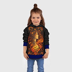 Толстовка-худи детская Девушка в стиле ар-нуво с огнем и осенними листьям, цвет: 3D-синий — фото 2