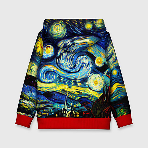Детская толстовка Винсент ван Гог, звездная ночь / 3D-Красный – фото 2