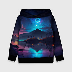 Толстовка-худи детская Ночное небо, пейзаж, цвет: 3D-черный