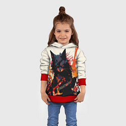 Толстовка-худи детская Black rocker cat on a light background - C-Cats co, цвет: 3D-красный — фото 2
