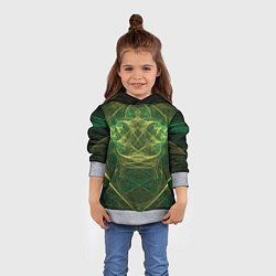 Толстовка-худи детская Зелёно-жёлтый волнообразные линии во тьме, цвет: 3D-меланж — фото 2