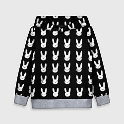Толстовка-худи детская Bunny pattern black, цвет: 3D-меланж