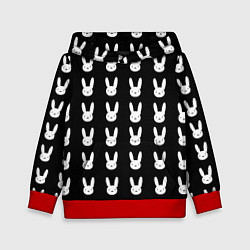 Толстовка-худи детская Bunny pattern black, цвет: 3D-красный