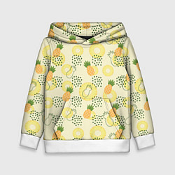 Толстовка-худи детская Узор из ананасов на желтом фоне, цвет: 3D-белый