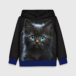 Толстовка-худи детская Голубоглазый котенок, цвет: 3D-синий