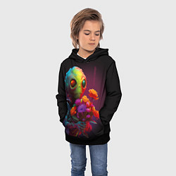 Толстовка-худи детская Инопланетянин с цветами, цвет: 3D-черный — фото 2