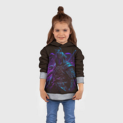 Толстовка-худи детская Самурай в неоновом свете, цвет: 3D-меланж — фото 2