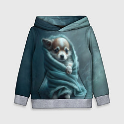 Толстовка-худи детская Милый щенок в одеяле, цвет: 3D-меланж