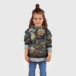 Толстовка-худи детская Японская девушка Irezumi, цвет: 3D-меланж — фото 2