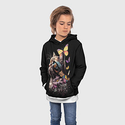 Толстовка-худи детская Голубоглазый кот в цветах, цвет: 3D-белый — фото 2