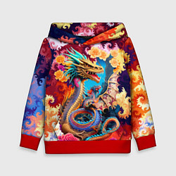 Толстовка-худи детская Japan dragon - irezumi - tattoo - art, цвет: 3D-красный