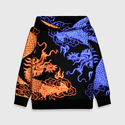 Толстовка-худи детская Парящие неоновые драконы, цвет: 3D-черный