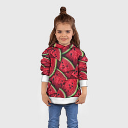 Толстовка-худи детская Сочная текстура из долек арбуза, цвет: 3D-белый — фото 2