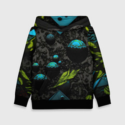 Толстовка-худи детская Зеленые абстрактные листья, цвет: 3D-черный