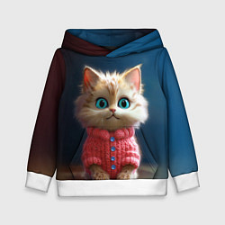 Толстовка-худи детская Котик в розовом свитере, цвет: 3D-белый