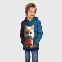 Толстовка-худи детская Котик в розовом свитере, цвет: 3D-синий — фото 2