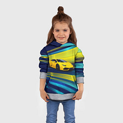 Толстовка-худи детская Желтый итальянский суперкар, цвет: 3D-меланж — фото 2